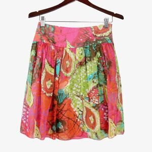 Trina Turk Size 6 Abstract Paisley Print Skirt Gathered A-Line Pink